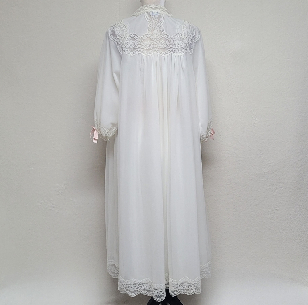 Lady Leonora Rare Vintage 40s White Chiffon Pink Satin Lace Peignoir Two-Piece - Picture 14 of 16